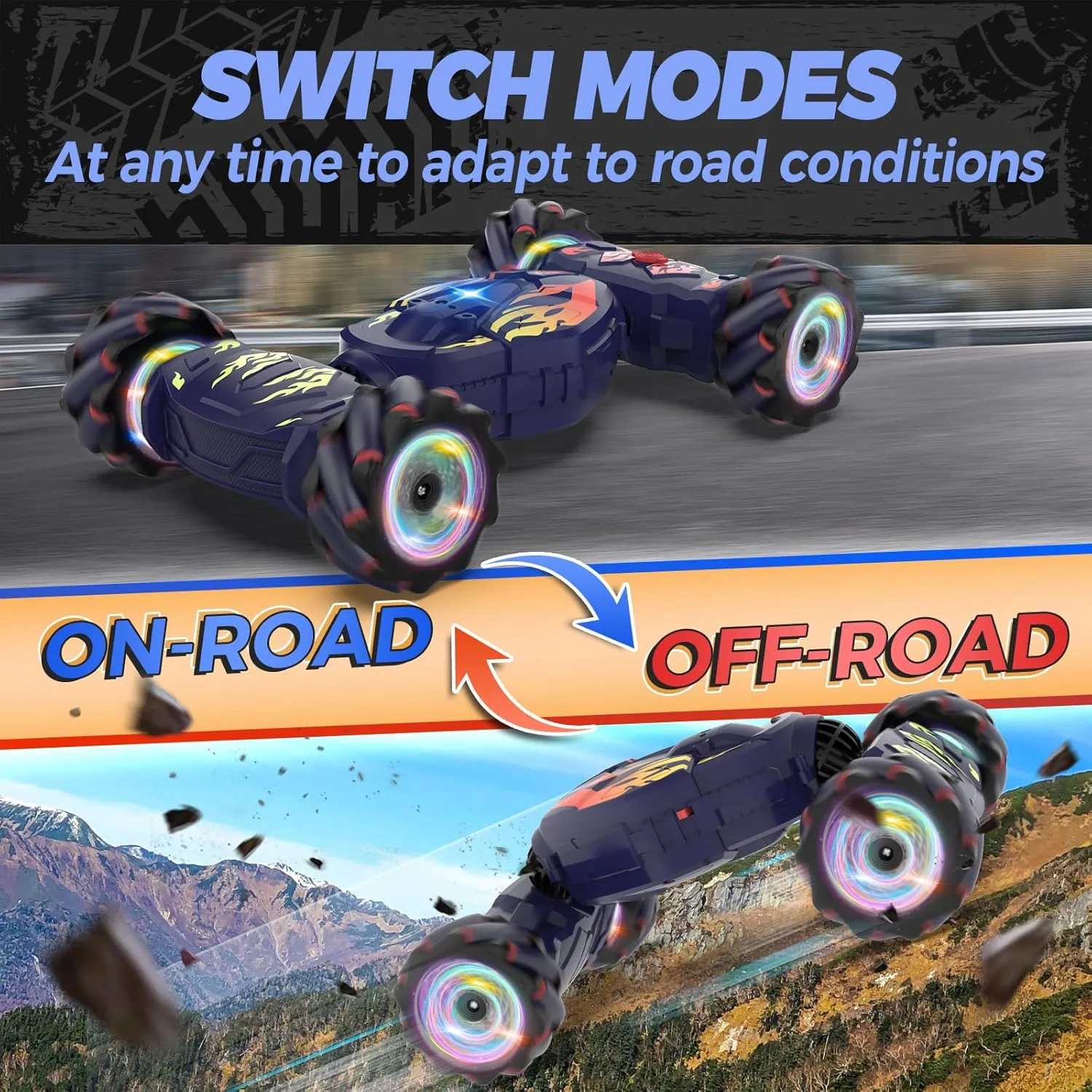Gesture RC Car Hand Controlled RC Car Toys Gifts for Boys Kids 6-12, 2.4GHz 360° Rotation 4WD Gesture Sensing RC Stunt Car with Light & Music, Birthday for Boys