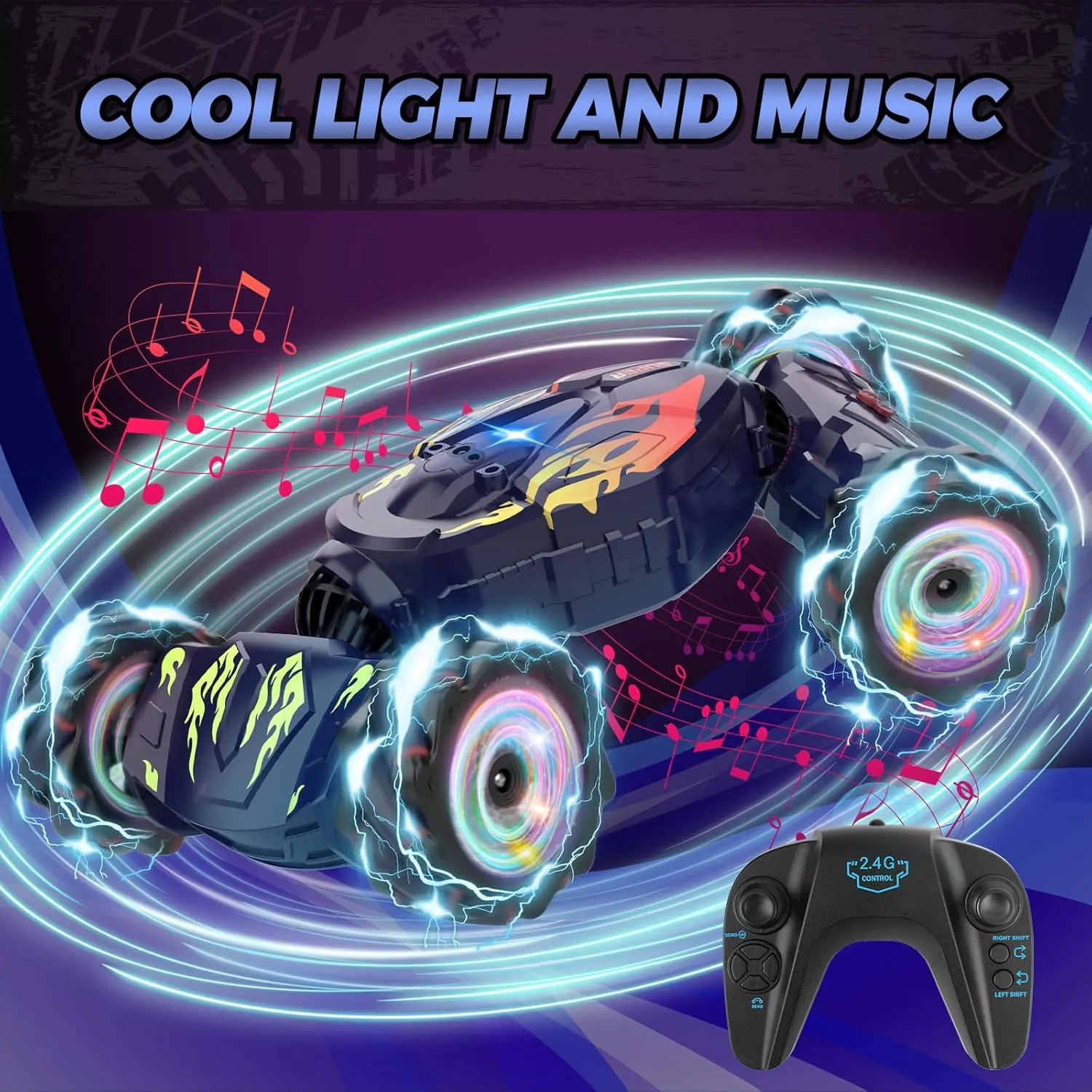 Gesture RC Car Hand Controlled RC Car Toys Gifts for Boys Kids 6-12, 2.4GHz 360° Rotation 4WD Gesture Sensing RC Stunt Car with Light & Music, Birthday for Boys