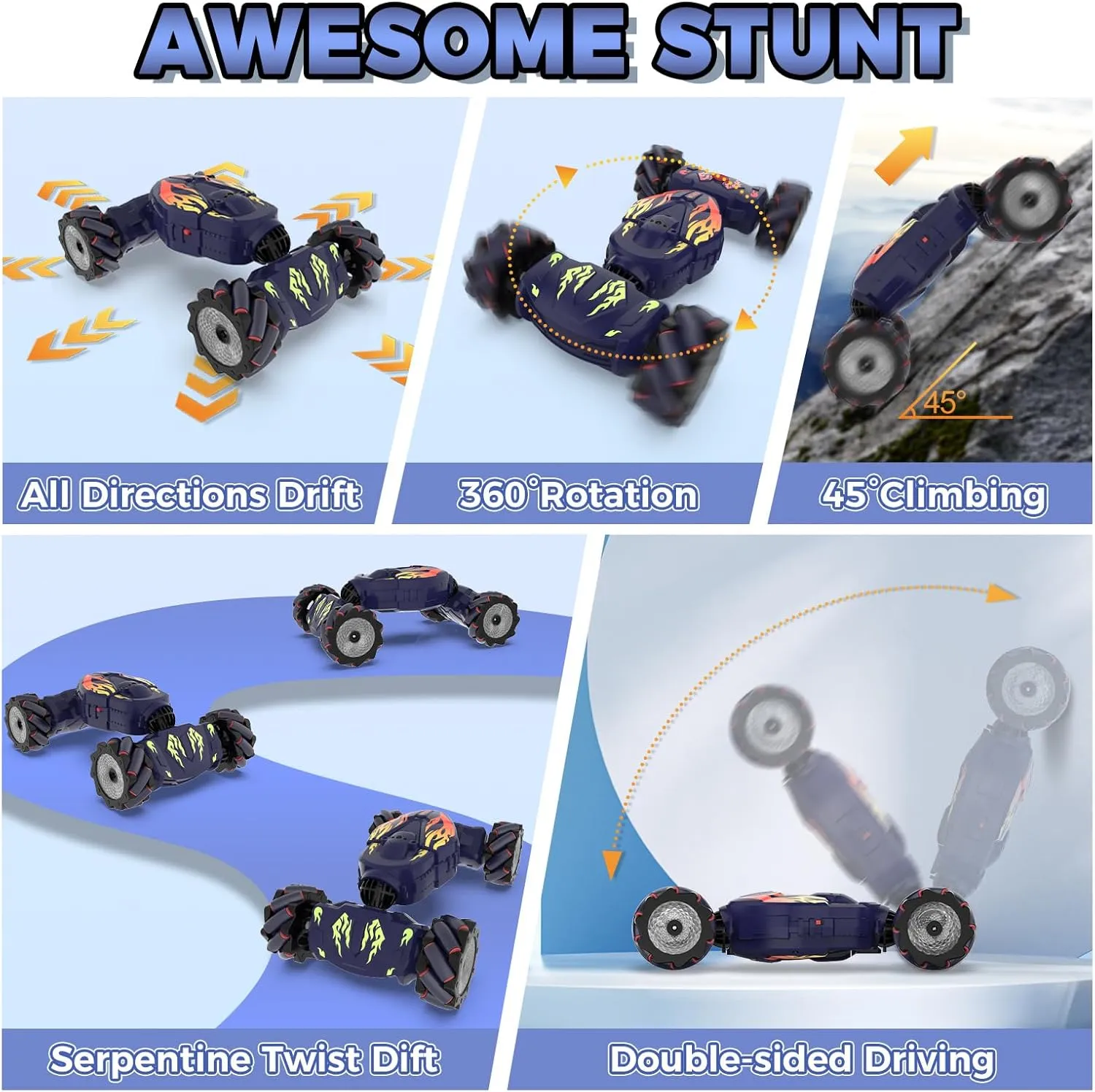 Gesture RC Car Hand Controlled RC Car Toys Gifts for Boys Kids 6-12, 2.4GHz 360° Rotation 4WD Gesture Sensing RC Stunt Car with Light & Music, Birthday for Boys