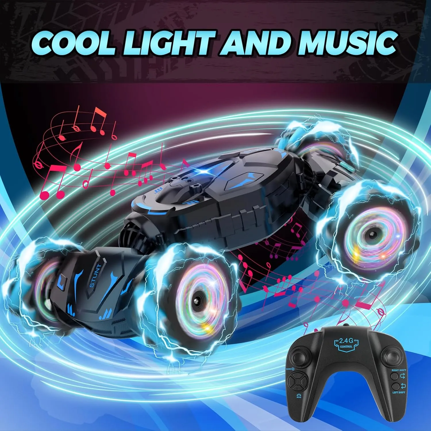 Gesture RC Car Hand Controlled Rc Car Toys Gifts for Kids 6-12, 2.4GHz 360° Rotation 4WD Gesture Sensing Rc Stunt Car with Light & Music & Spray, Birthday for Boys