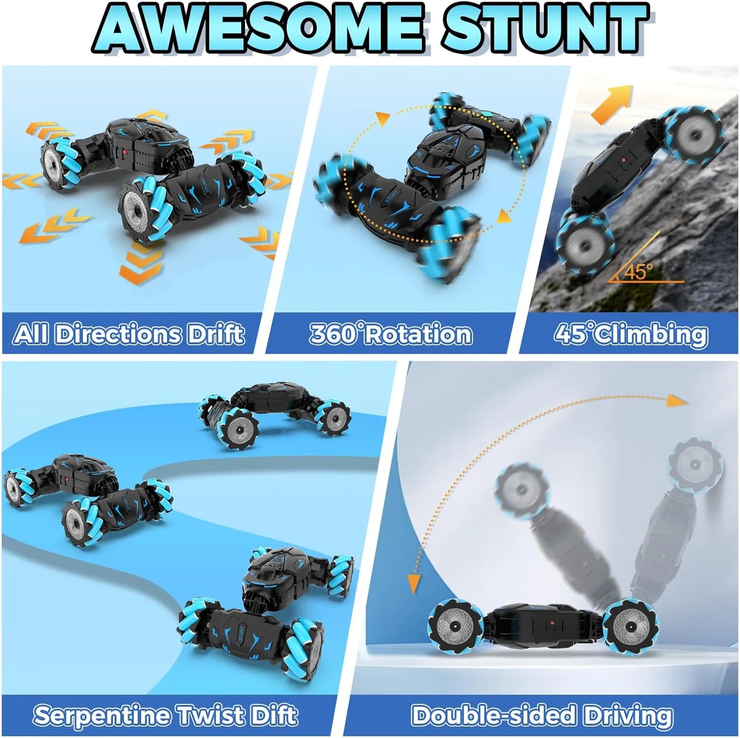 Gesture RC Car Hand Controlled Rc Car Toys Gifts for Kids 6-12, 2.4GHz 360° Rotation 4WD Gesture Sensing Rc Stunt Car with Light & Music & Spray, Birthday for Boys