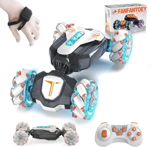Gesture Sensing RC Stunt Car Remote Control car for Boys 360° Rotating 4WD RC Cars Transform 2.4Ghz Hand Controlled Toys for Boys 4-7 Birthday Presents for Kids Age 7 8 9 10 11 yr (White)