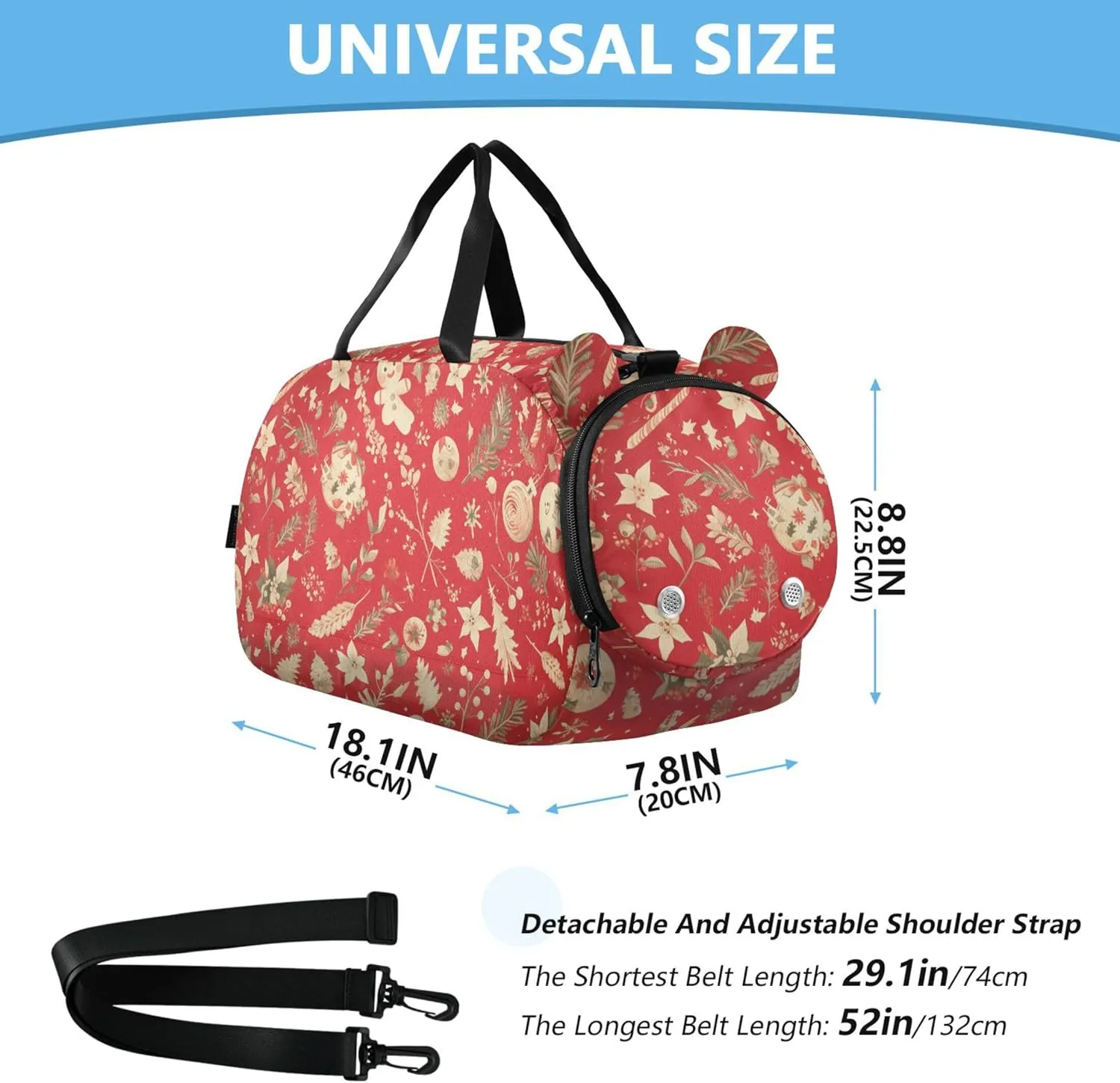 Gingerbread Christmas Small Gym Bag with Shoes Compartment Lightweight Weekend Overnight Carry on Bag for Boys and Girls