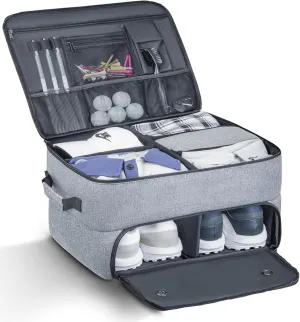 Golf Trunk Organizer, 2 Layer Car Golf Organizer with Ventilated Shoe Compartment and Sunglasses Pouch, Golf Accessories Trunk Storage Locker for Balls, Tees, Gloves,Towel, Golf Gifts for Men