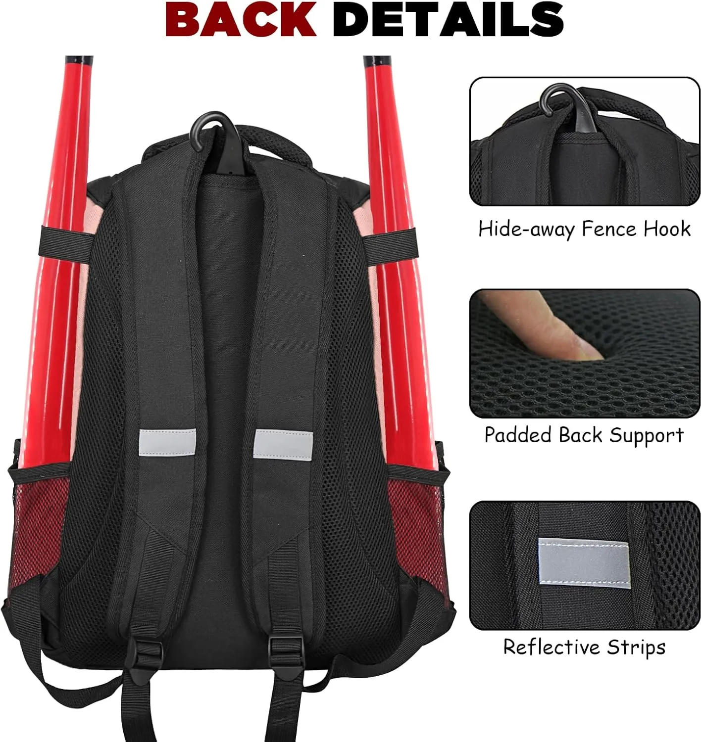Goloni Baseball Bag,Backpack for Baseball, T-Ball & Softball Equipment & Gear,Softball Bag with Shoe Compartment,Fence Hook