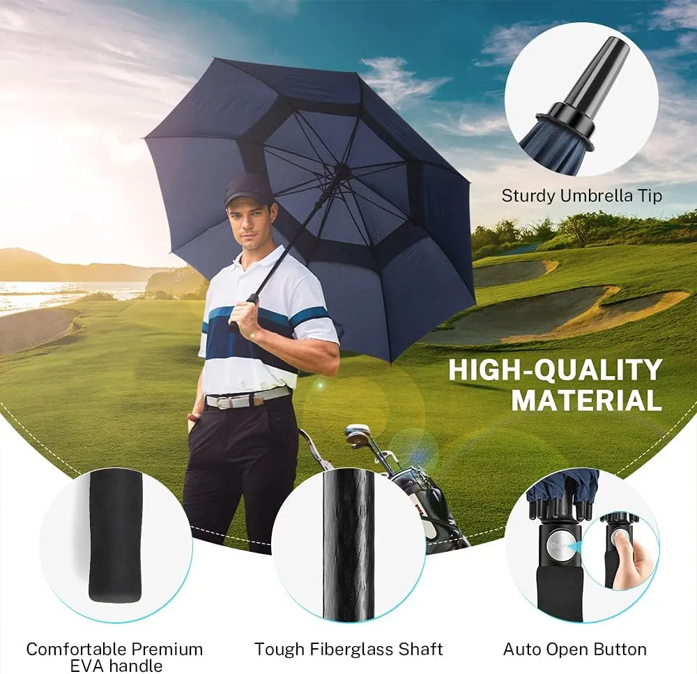 Gonex 54/62/68/72/80 Inch Extra Large Golf Umbrella, Automatic Open Travel Rain Umbrella with Windproof Water Resistant Double Canopy, Oversize Vented Umbrellas for 2-3 Men and UV Protection, Multiple Colors