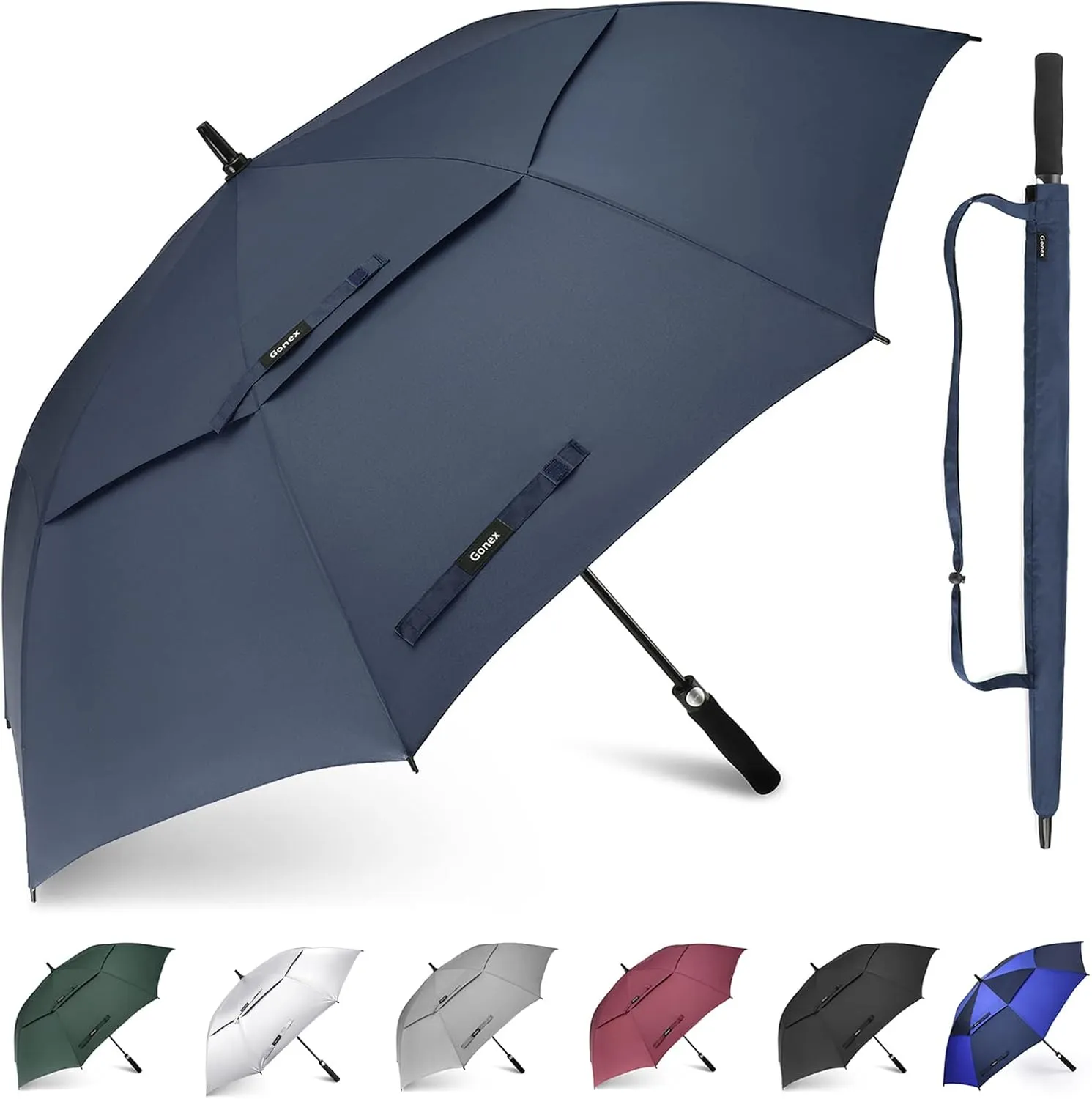 Gonex 54/62/68/72/80 Inch Extra Large Golf Umbrella, Automatic Open Travel Rain Umbrella with Windproof Water Resistant Double Canopy, Oversize Vented Umbrellas for 2-3 Men and UV Protection, Multiple Colors