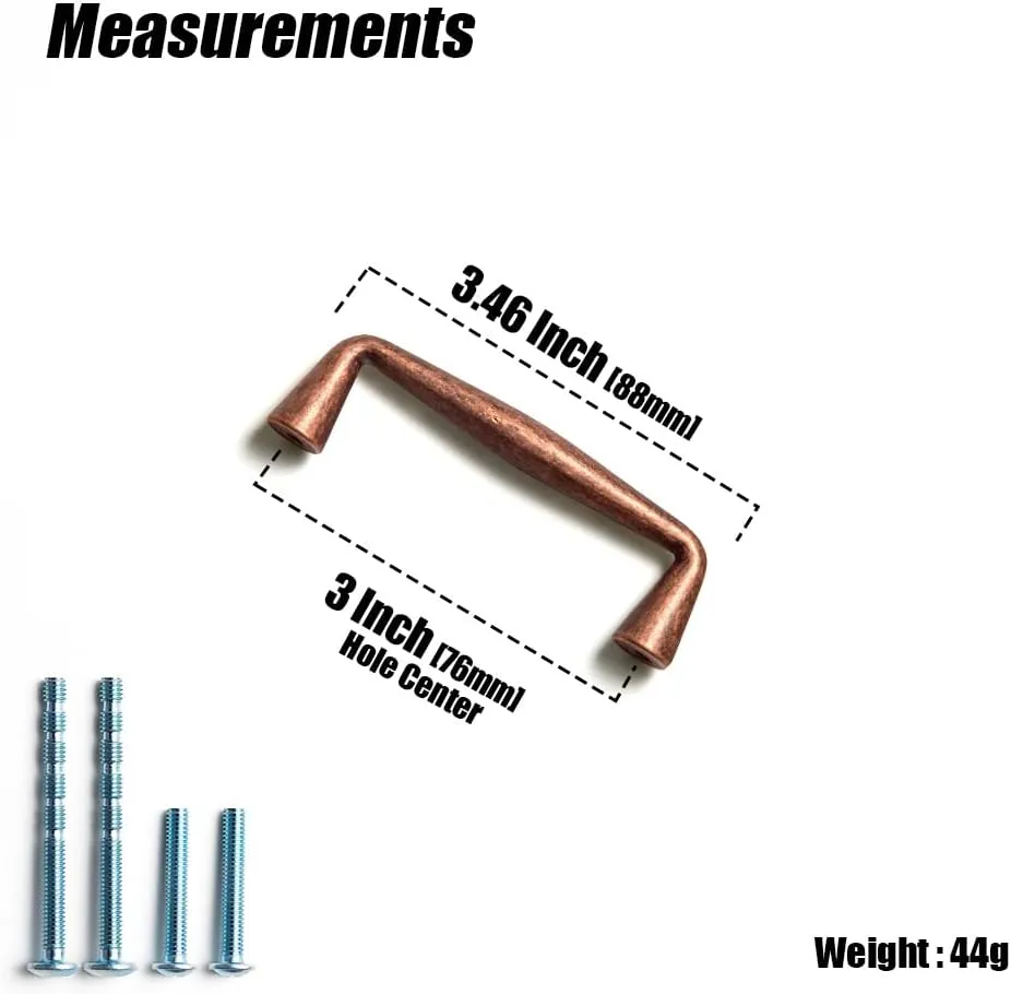 Goo-Ki Vintage Retro Antique Copper Zinc Alloy Cabinet Handles - 3'' Hole Center Affordable Luxury Cabinet Pull Hardware for Bedroom, Kitchen, 6 Pack……
