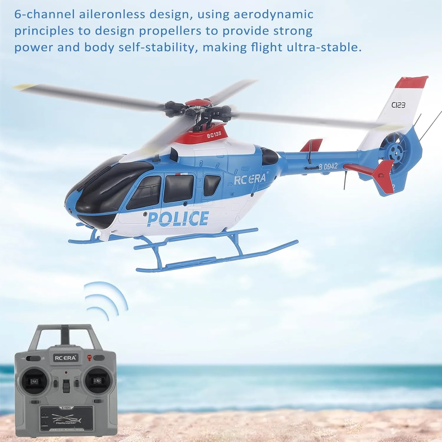 GoolRC C123 RC Helicopter, 6CH Remote Control Helicopter, 1:36 2.4GHz EC135 RC Aircraft with 6-Axis Gyro, 3D Flip, Inverted Flight, Altitude Hold, One Key Take Off/Landing, 2 Battery for Adults (Blue)