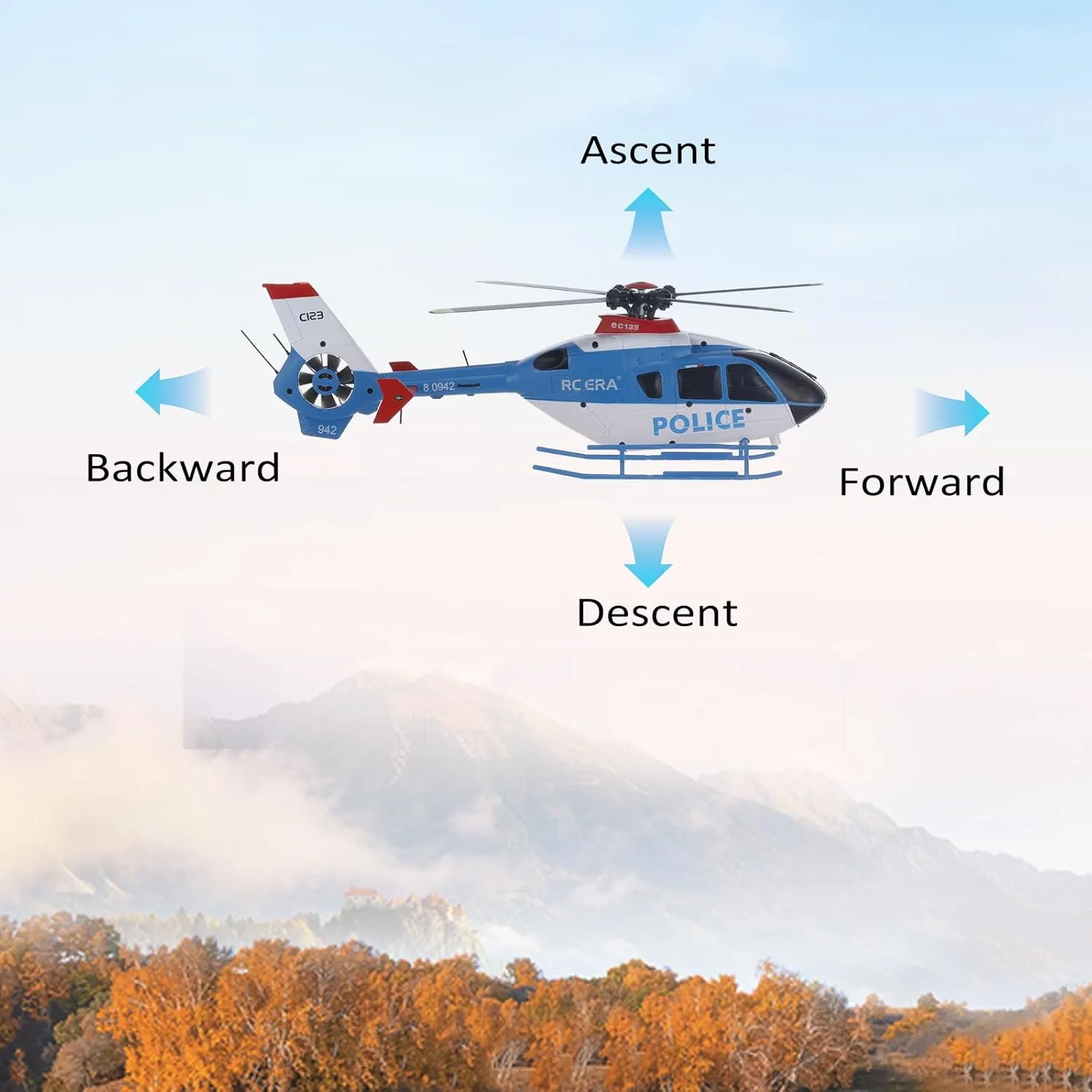 GoolRC C123 RC Helicopter, 6CH Remote Control Helicopter, 1:36 2.4GHz EC135 RC Aircraft with 6-Axis Gyro, 3D Flip, Inverted Flight, Altitude Hold, One Key Take Off/Landing, 2 Battery for Adults (Blue)