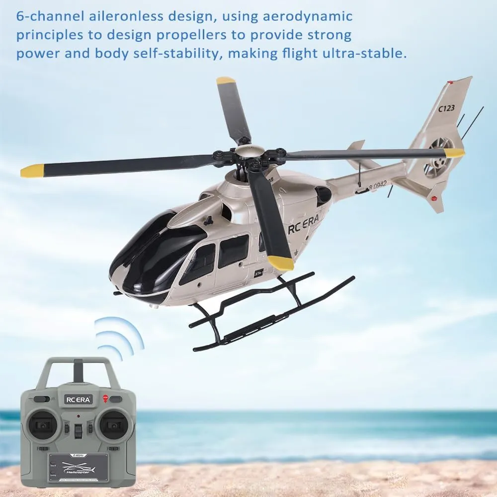GoolRC C123 RC Helicopter, 6CH Remote Control Helicopter, 2.4GHz EC135 RC Aircraft with 6-Axis Gyro, 3D Flip, Inverted Flight, Altitude Hold, One Key Take Off/Landing, 2 Battery for Adults (Champagne)