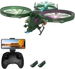 GoolRC RC Plane Drone with Camera, 2.4GHz 6CH Remote Control Airplane, 6 Axis Gyro RC Helicopter, RC Aircraft Fighter with 3D Flips, Circle Flight, Headless Mode, Auto Hover, LED Lights and 2 Battery