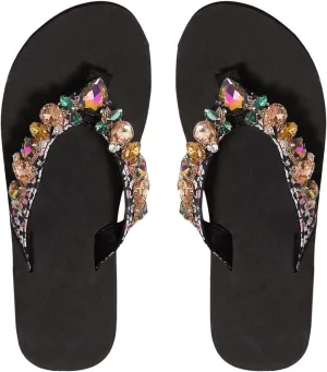 GORGLITTER Women's Floral Print Sandals Flip Flops Beach Sandals Flats Toe Post Slip On Slide