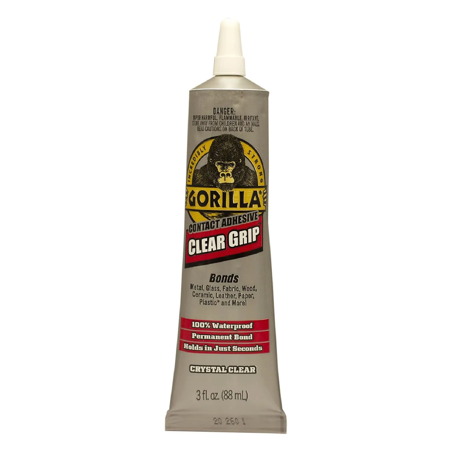 Gorilla Clear Grip - Fast Setting Contact Adhesive - Waterproof, Paintable Clear Glue for Indoor or Outdoor Application - Heavy Duty Shoe Repair Glue for Leather, Ceramics, Wood - 88ml/3oz (Pack of 1)