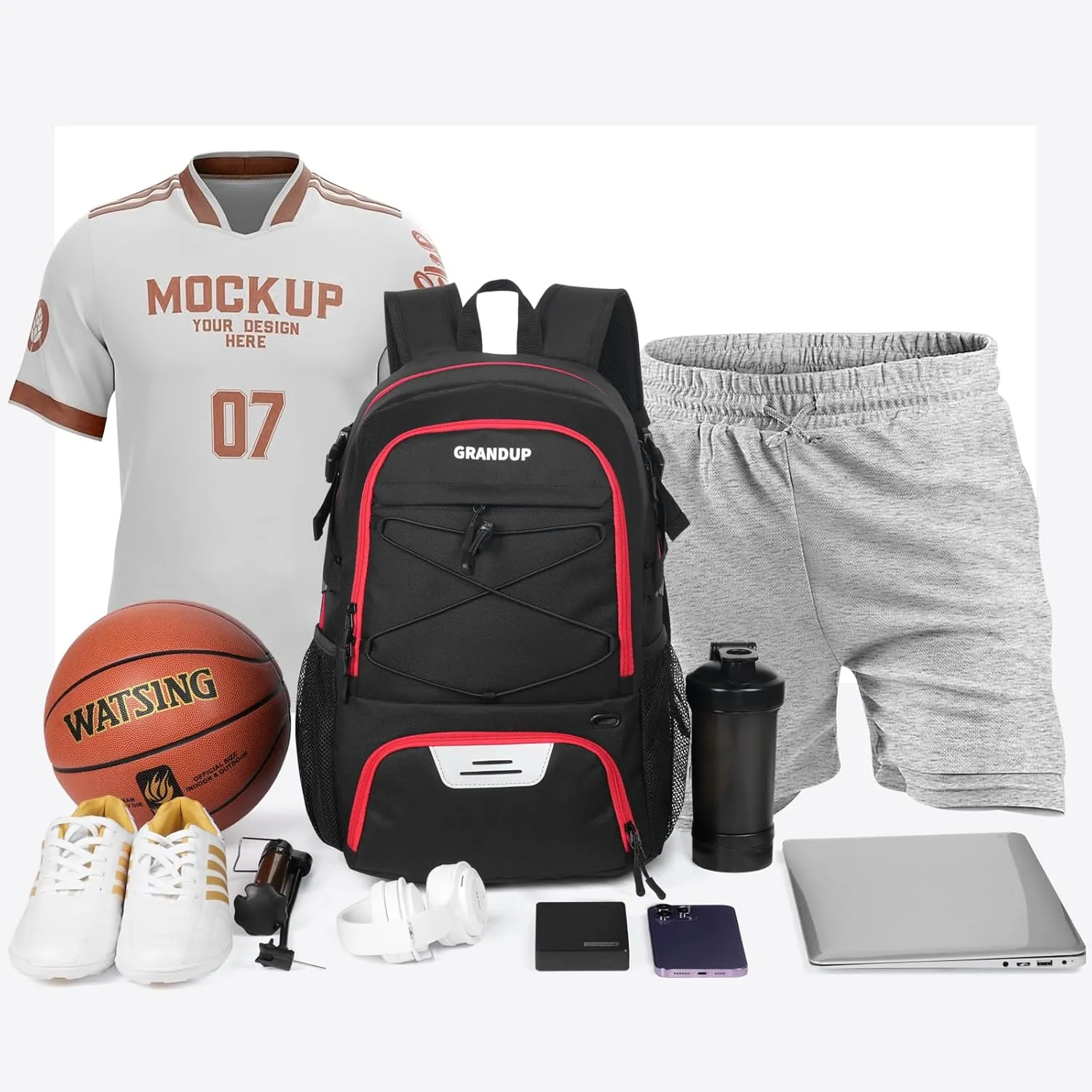 GRANDUP Basketball backpack with ball and shoes compartment Fit Volleyball, soccer, Swim, Gym, Travel, and School, large capacity sports training equipment bags