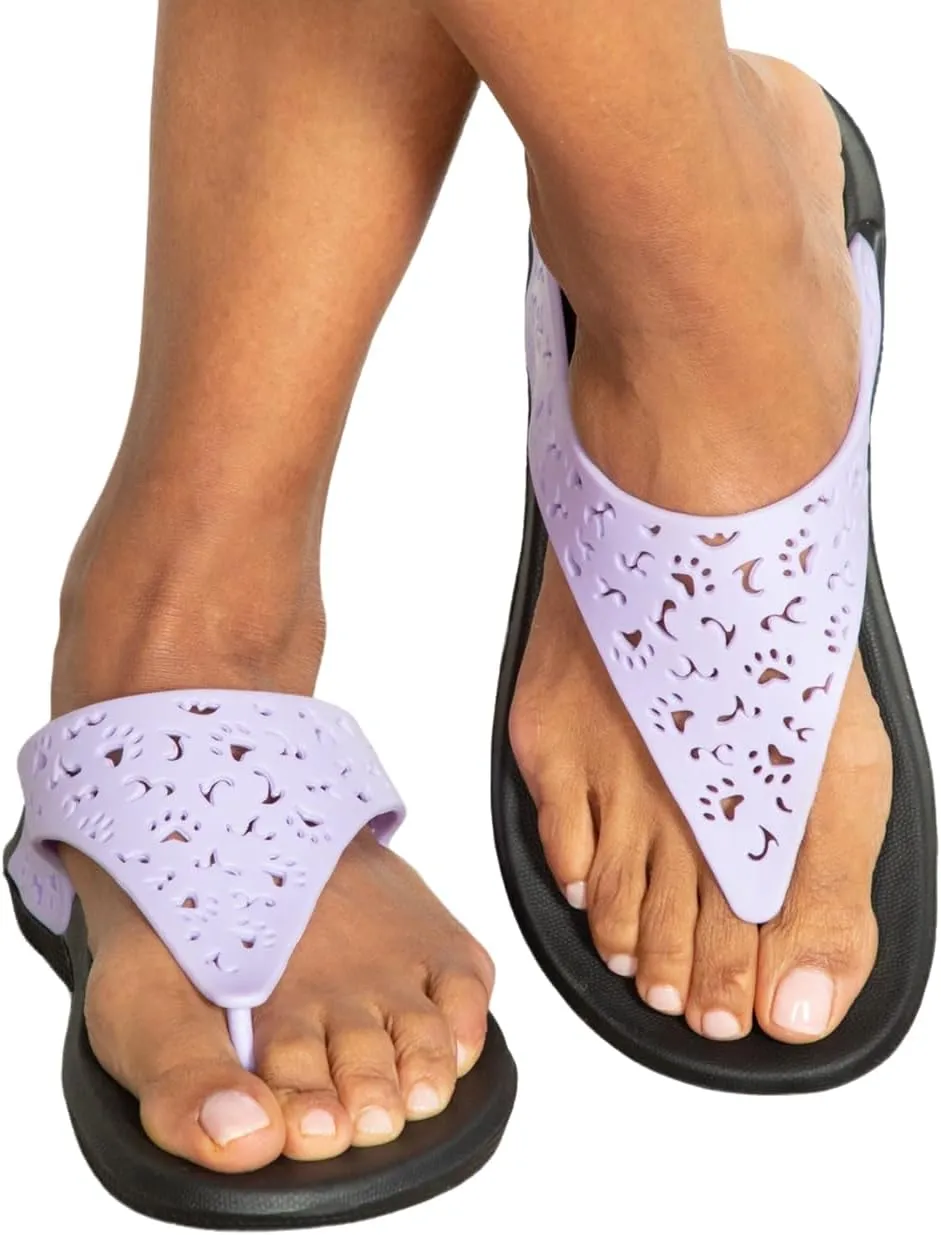 GreaterGood Cut Out Paw Print Flip Flops Lightweight EVA Slip On Animal Lover Summer Sandals Gifts for Women Mom Ladies