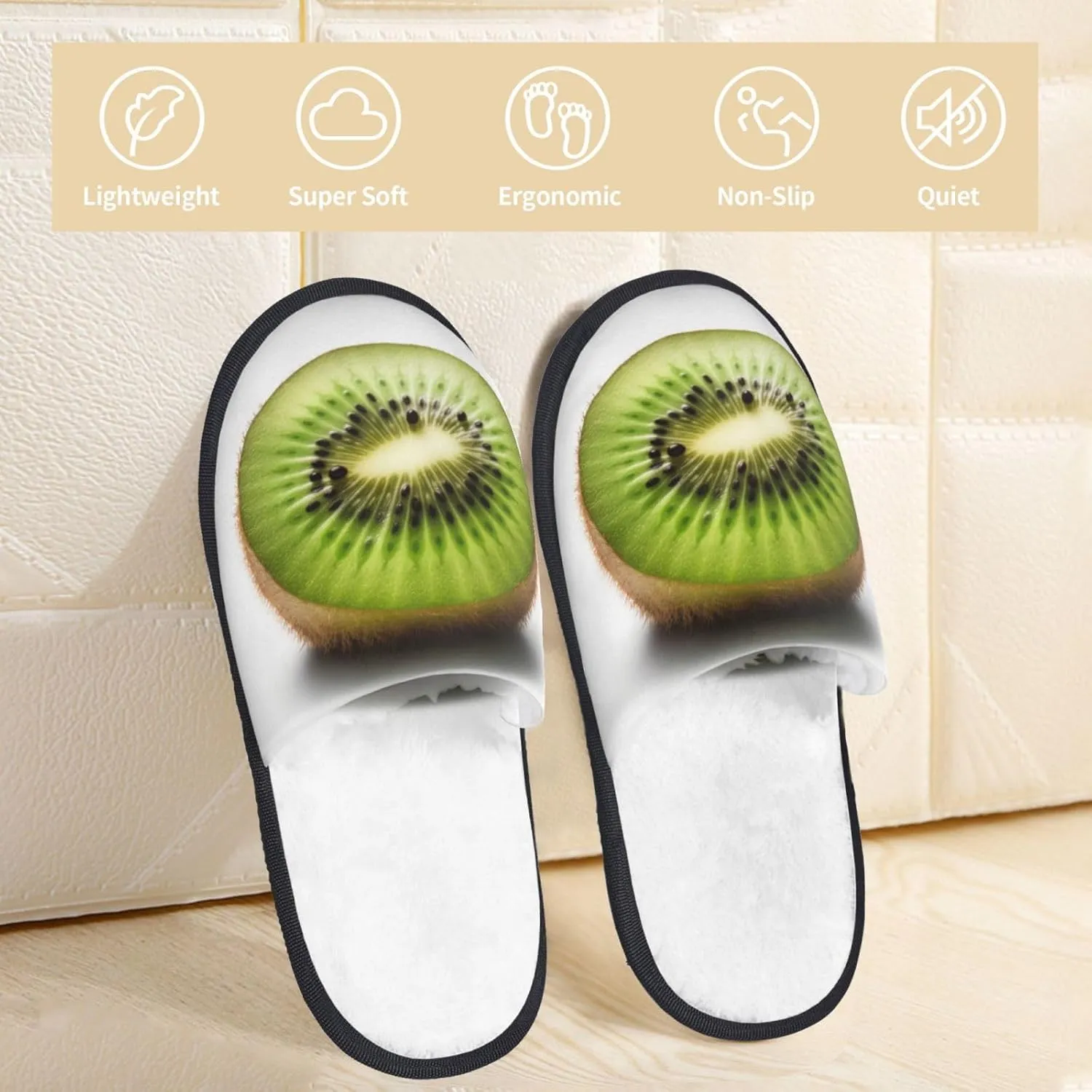 Green kiwi Printed Slippers Cozy Indoor Slide Unisex House Slippers Soft Plush Slip-on Slippers