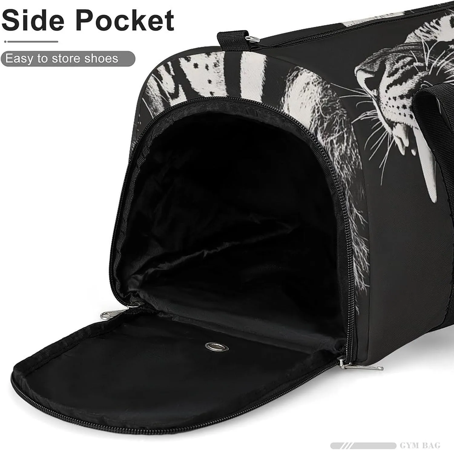 Growling Tiger Opening Mouth Fitness Large Gym Bag for Unisex with Shoe Compartment & Wet Pocket