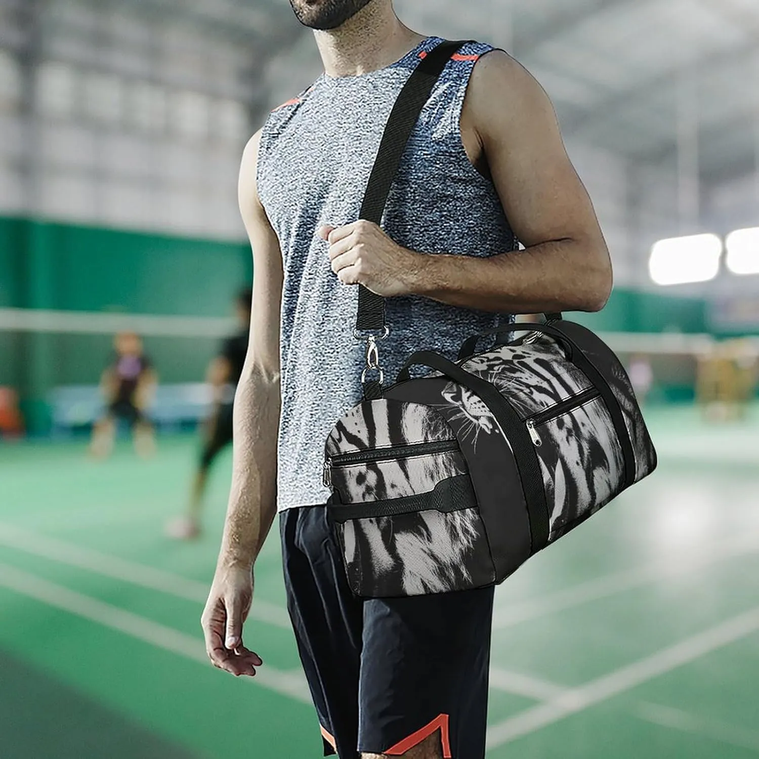 Growling Tiger Opening Mouth Fitness Large Gym Bag for Unisex with Shoe Compartment & Wet Pocket