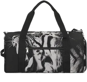 Growling Tiger Opening Mouth Fitness Large Gym Bag for Unisex with Shoe Compartment & Wet Pocket