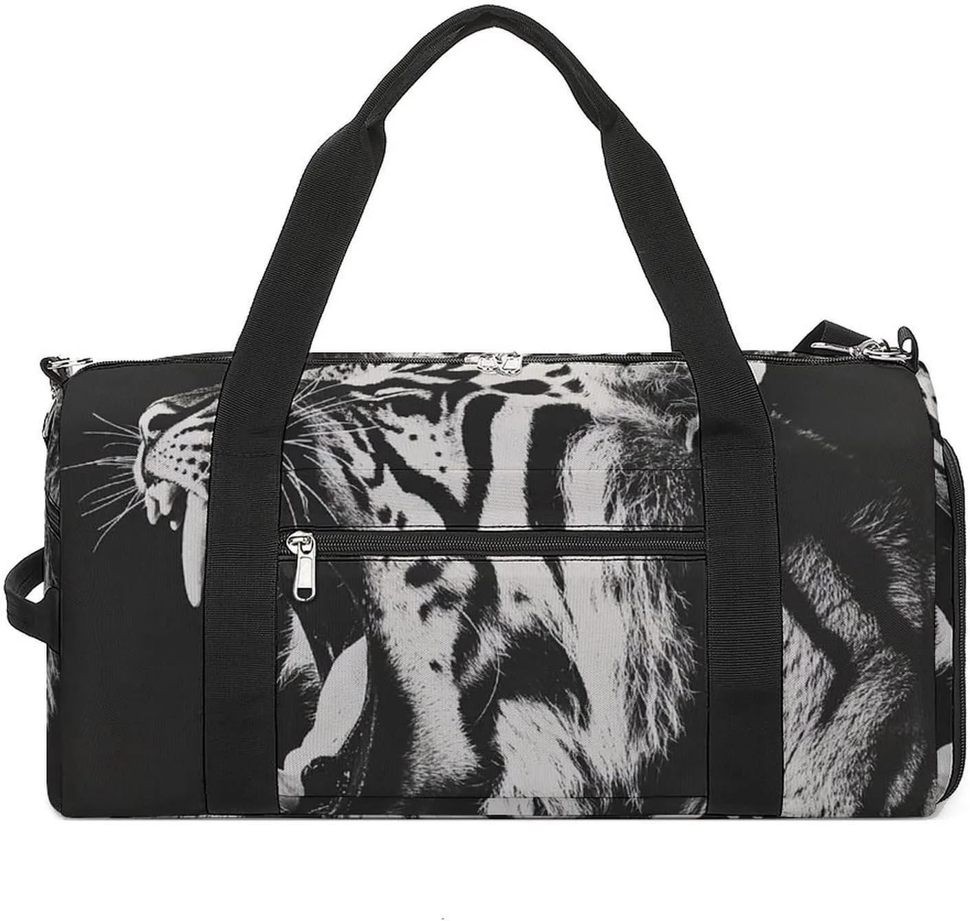 Growling Tiger Opening Mouth Fitness Large Gym Bag for Unisex with Shoe Compartment & Wet Pocket