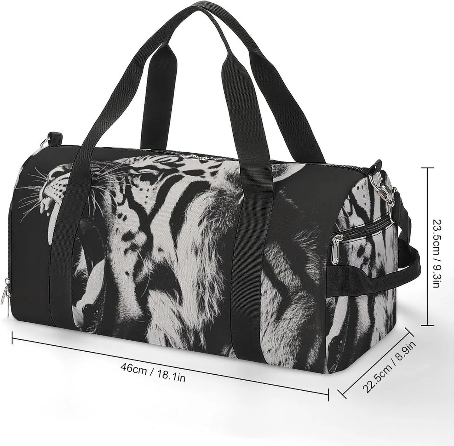 Growling Tiger Opening Mouth Fitness Large Gym Bag for Unisex with Shoe Compartment & Wet Pocket