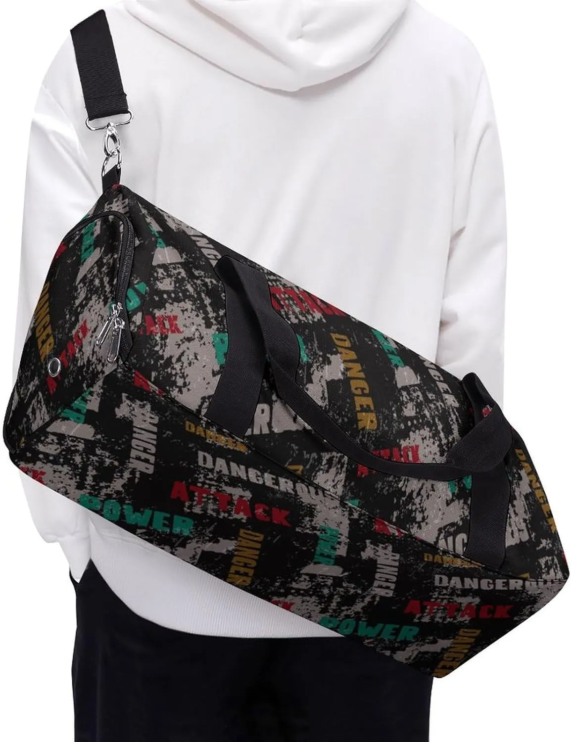 Grunge Lettering Graffiti with Text Fitness Large Gym Bag for Unisex with Shoe Compartment & Wet Pocket