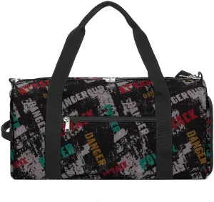 Grunge Lettering Graffiti with Text Fitness Large Gym Bag for Unisex with Shoe Compartment & Wet Pocket