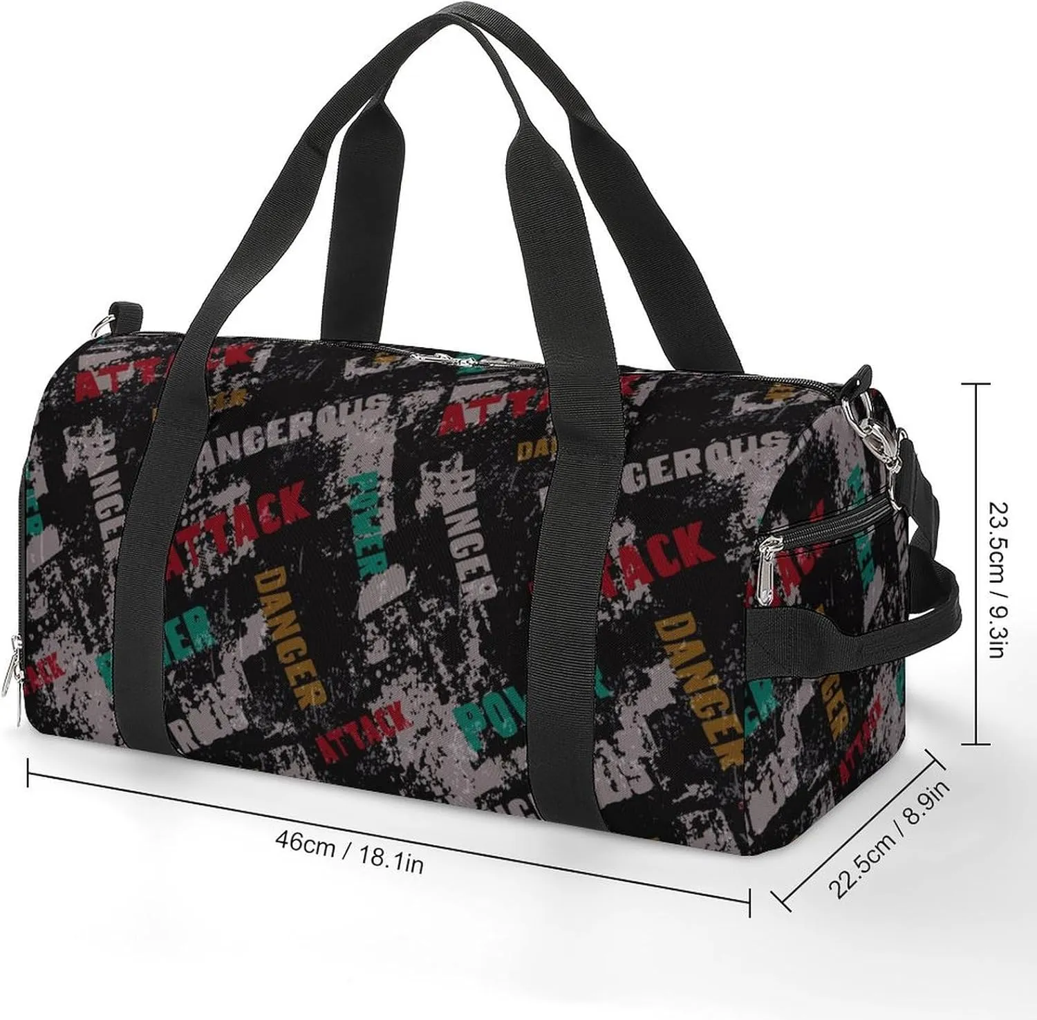 Grunge Lettering Graffiti with Text Fitness Large Gym Bag for Unisex with Shoe Compartment & Wet Pocket