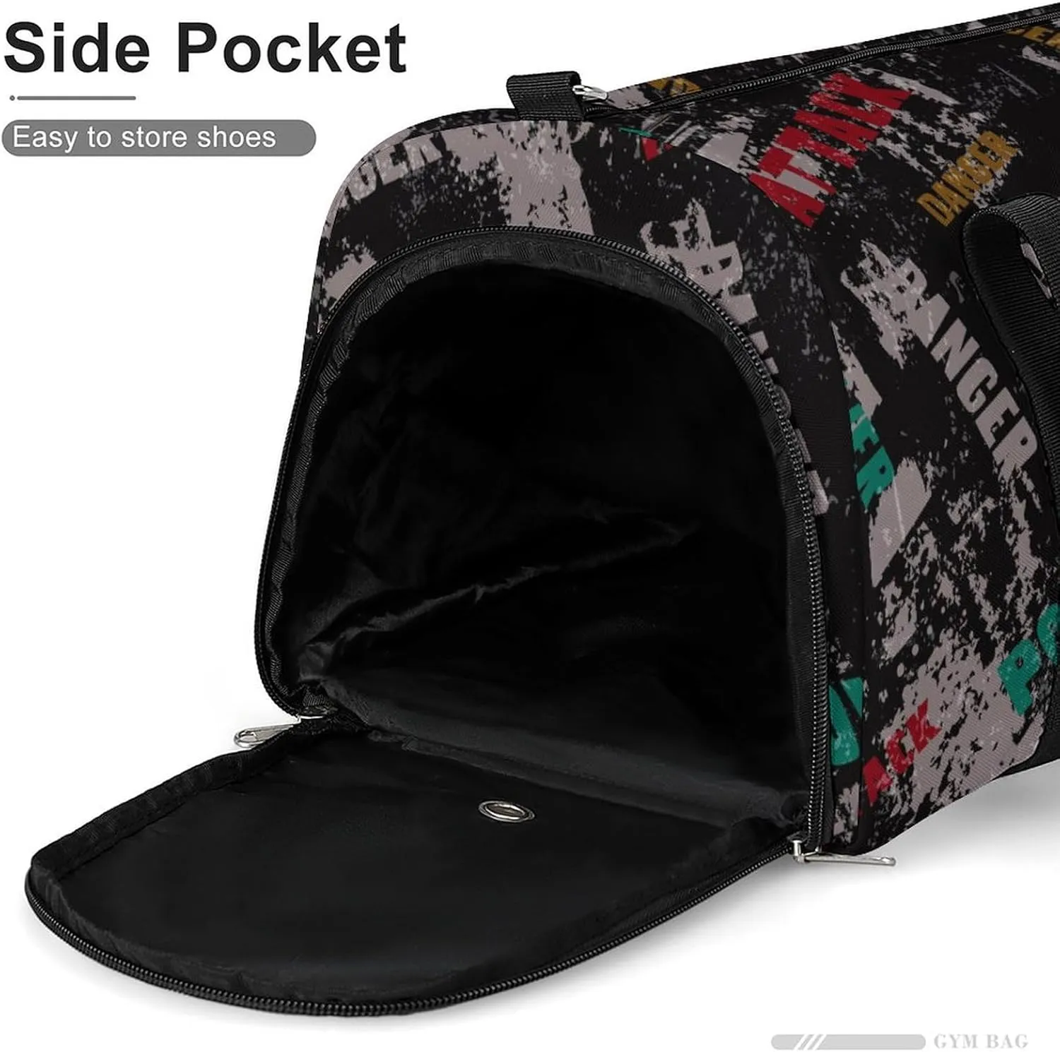 Grunge Lettering Graffiti with Text Fitness Large Gym Bag for Unisex with Shoe Compartment & Wet Pocket