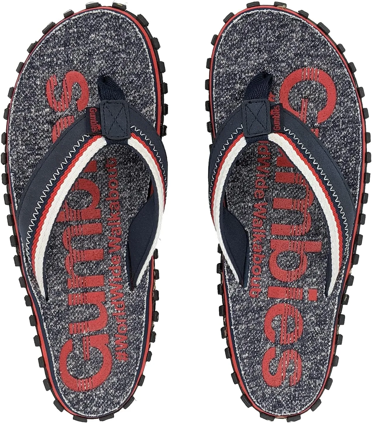 Gumbies Cairns Unisex Flip Flops with Supersoft Cotton Toe Post, Fabric Footbed & Recycled Rubber Sole - Comfort Guaranteed