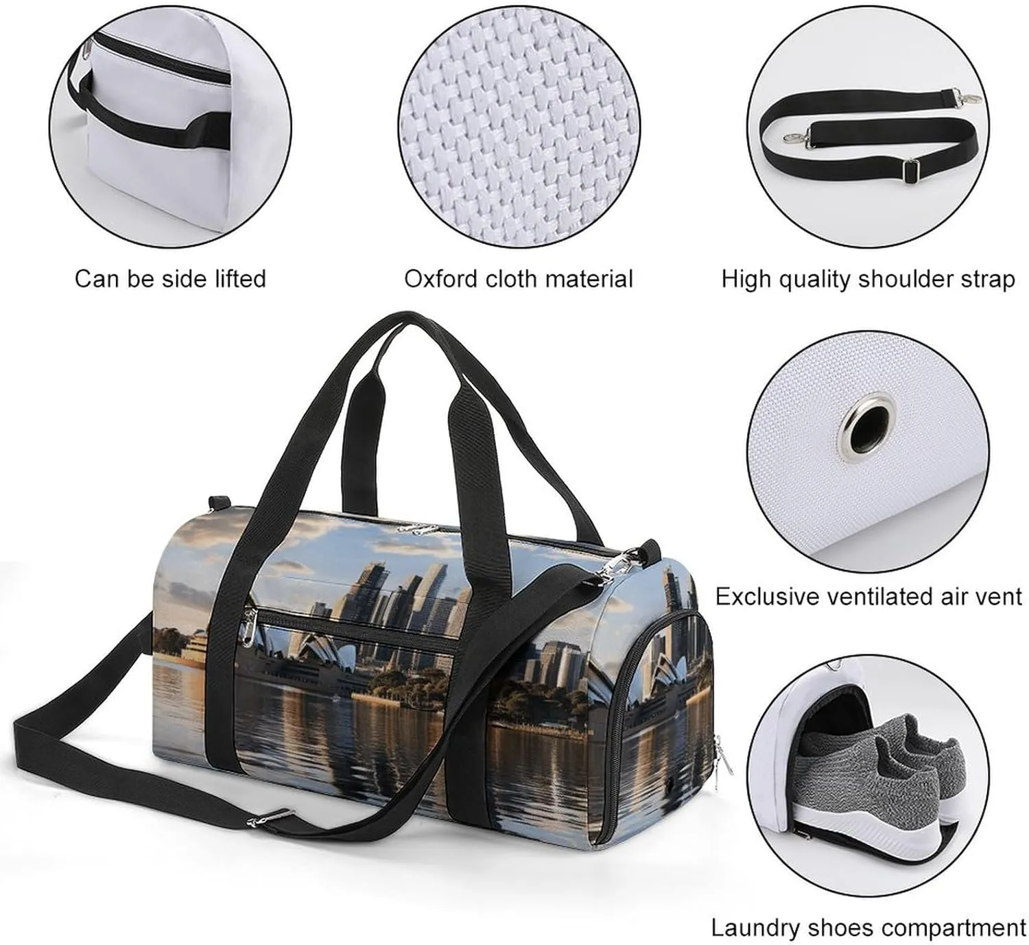 Gym Bag City Sydney Duffel Bag for Men Women Overnight Bag with Shoe Compartment Workout Bags