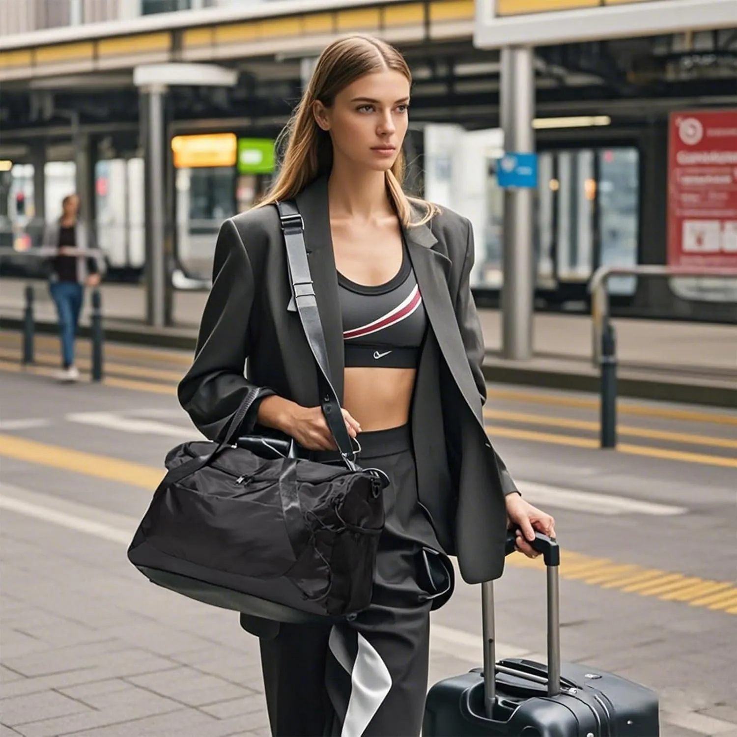 Gym Bag for Women Men Duffle Bag for Travel with Shoes Compartment and Wet Pocket Small Carry on Weekender Bags for Sports Overnight Fitness Yoga Dance Workout Swimming Hospital Tote (Black)