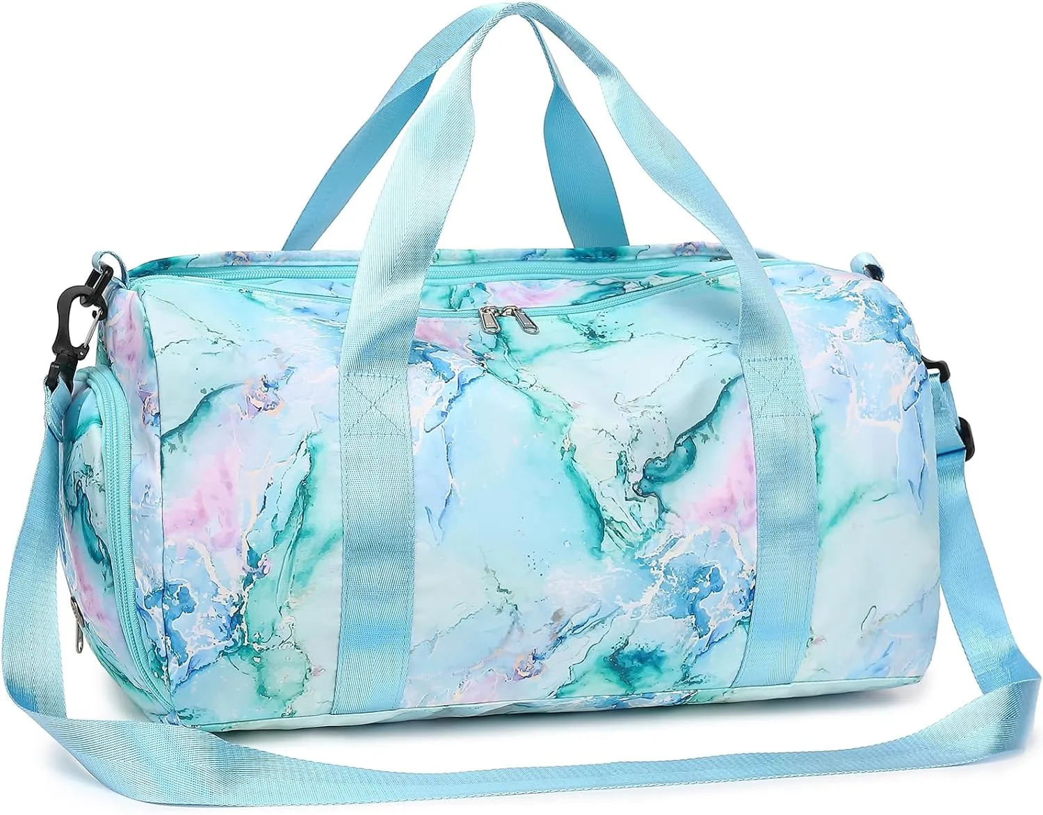 Gym Bag Sports Duffle Bag with Wet Pocket Weekender Overnight Bag with Waterproof Shoe Pouch and Air Hole for Girls Kids Women Travel Foldable Bag