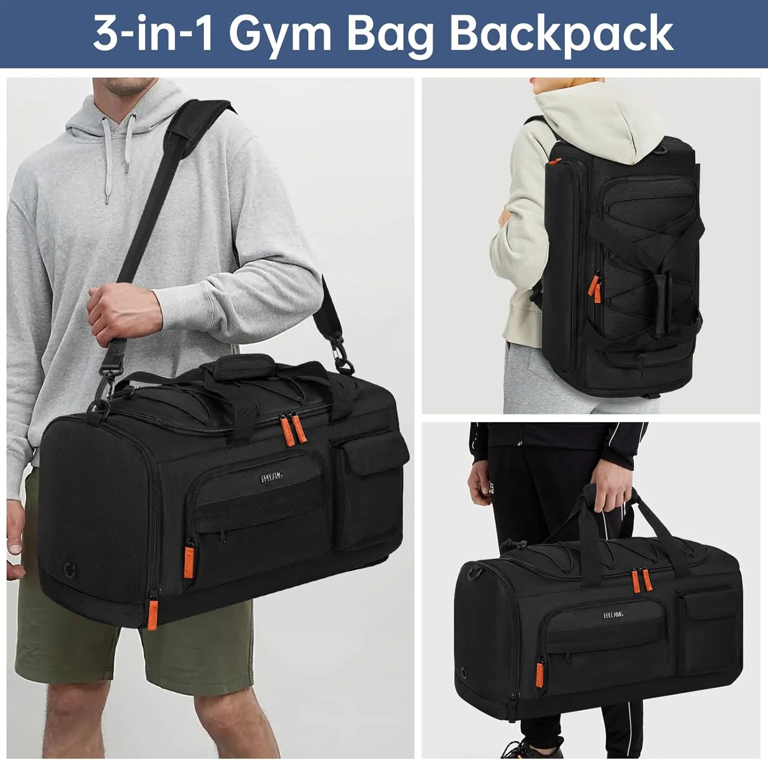 Gym Bag with Shoe Laptop Compartment for Men Women 35L Water-resistant Sports Gym Duffle Backpack Travel Duffle Bag with Wet Pocket Weekender Overnight Carry On Backpack (Black)