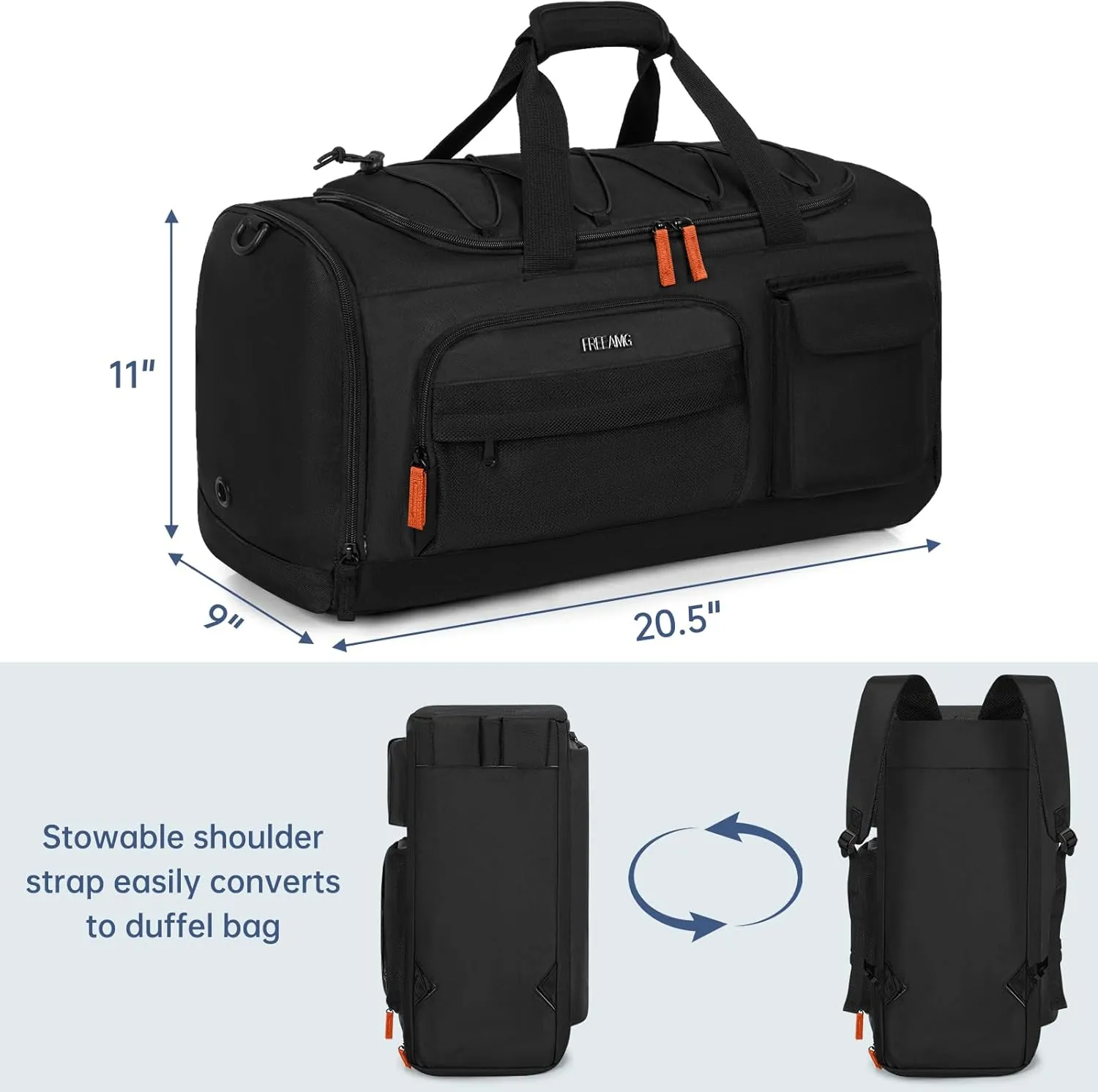 Gym Bag with Shoe Laptop Compartment for Men Women 35L Water-resistant Sports Gym Duffle Backpack Travel Duffle Bag with Wet Pocket Weekender Overnight Carry On Backpack (Black)