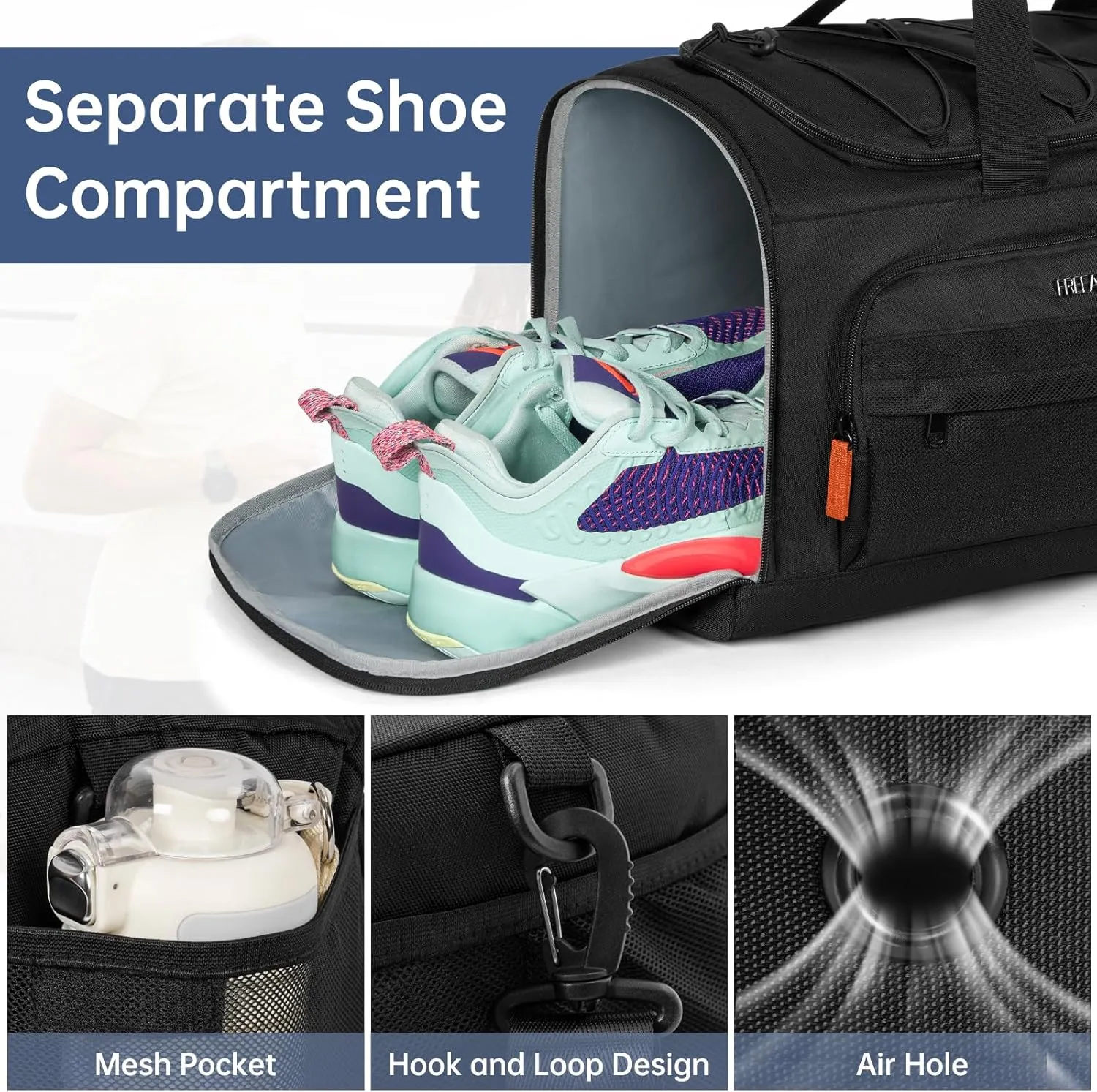 Gym Bag with Shoe Laptop Compartment for Men Women 35L Water-resistant Sports Gym Duffle Backpack Travel Duffle Bag with Wet Pocket Weekender Overnight Carry On Backpack (Black)