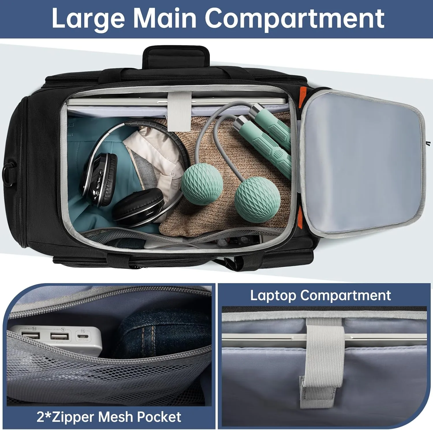 Gym Bag with Shoe Laptop Compartment for Men Women 35L Water-resistant Sports Gym Duffle Backpack Travel Duffle Bag with Wet Pocket Weekender Overnight Carry On Backpack (Black)