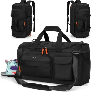 Gym Bag with Shoe Laptop Compartment for Men Women 35L Water-resistant Sports Gym Duffle Backpack Travel Duffle Bag with Wet Pocket Weekender Overnight Carry On Backpack (Black)