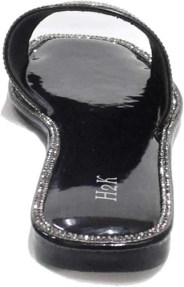 H2K Womens Glitter Bling Fancy Slide Flat Low Wedge Sparkle Sandals Shoes Dream