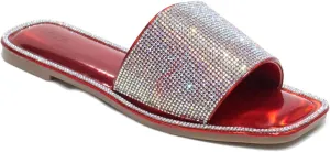 H2K Womens Glitter Bling Fancy Slide Flat Low Wedge Sparkle Sandals Shoes Dream
