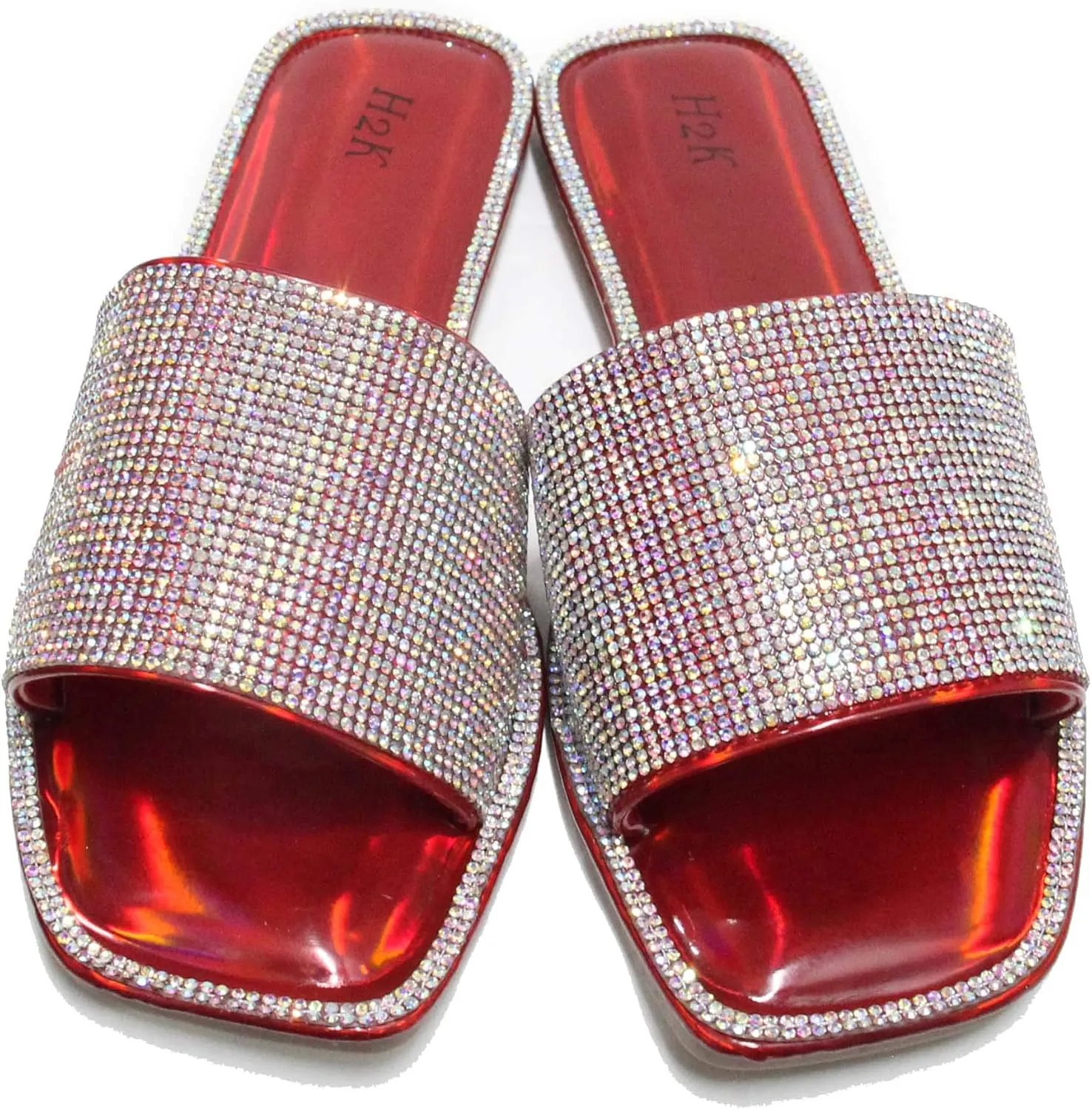 H2K Womens Glitter Bling Fancy Slide Flat Low Wedge Sparkle Sandals Shoes Dream