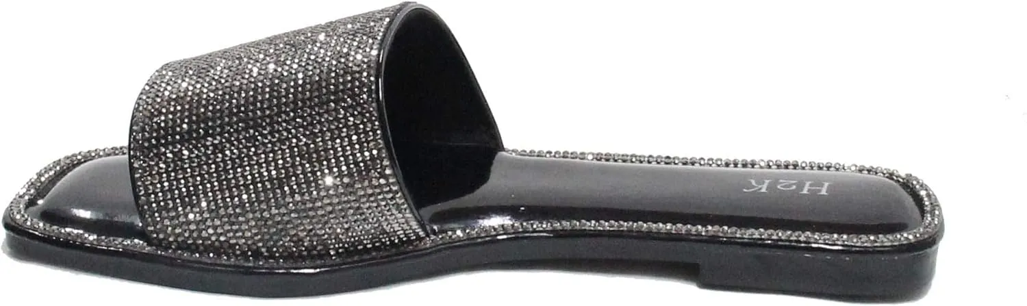 H2K Womens Glitter Bling Fancy Slide Flat Low Wedge Sparkle Sandals Shoes Dream