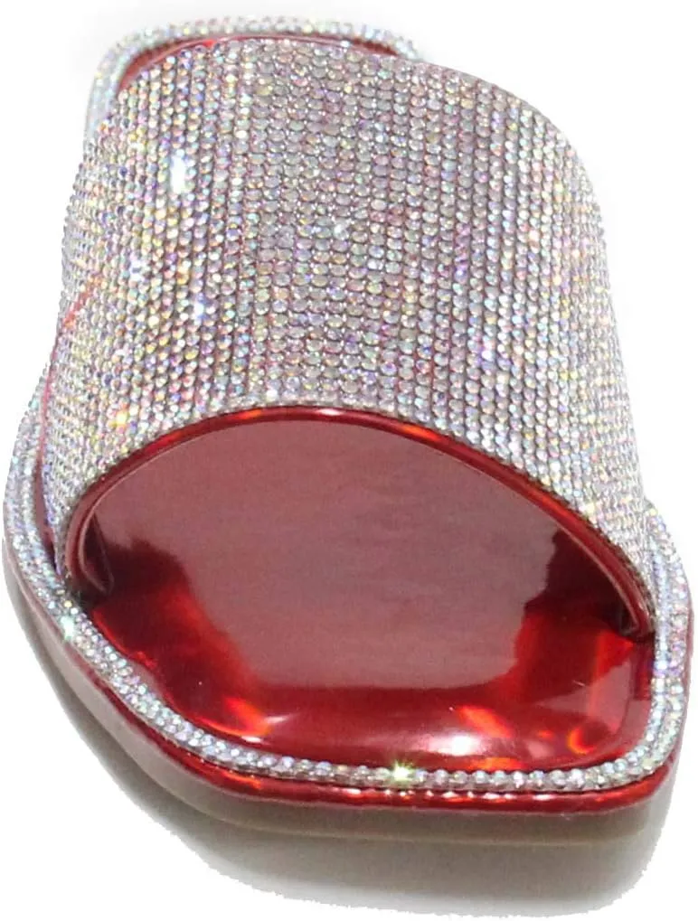 H2K Womens Glitter Bling Fancy Slide Flat Low Wedge Sparkle Sandals Shoes Dream