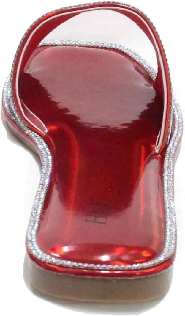 H2K Womens Glitter Bling Fancy Slide Flat Low Wedge Sparkle Sandals Shoes Dream