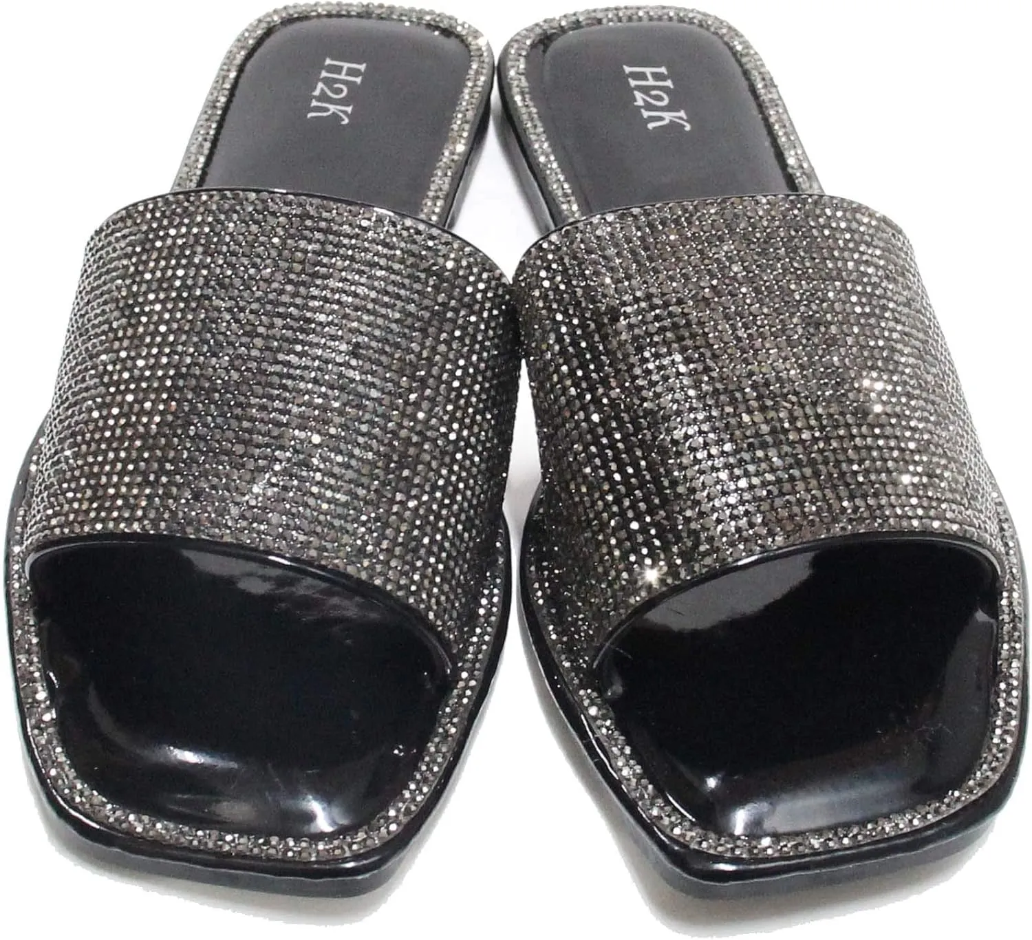 H2K Womens Glitter Bling Fancy Slide Flat Low Wedge Sparkle Sandals Shoes Dream