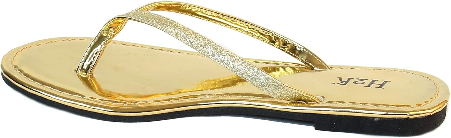 H2K Women's Glitter Flat Thong Sandal
