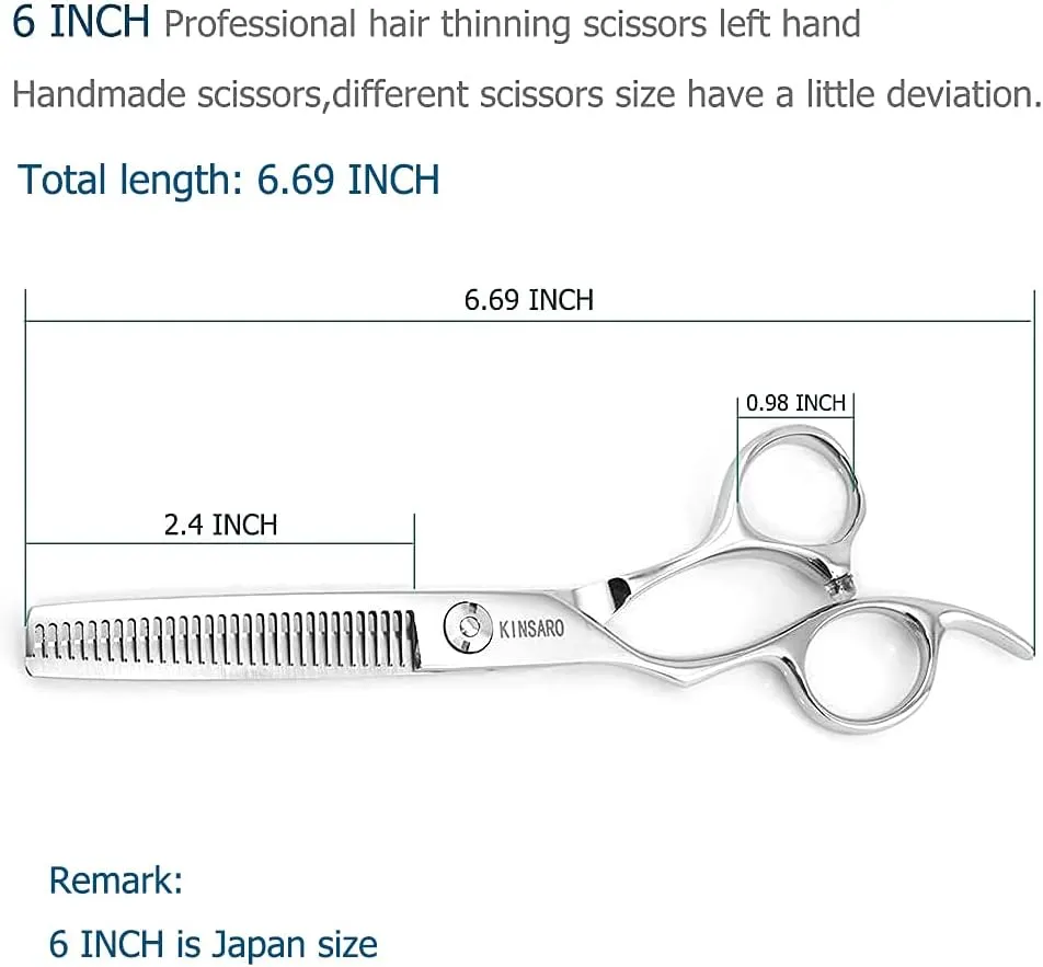 Hair Scissors left hand Thinning Scissors 6 Inch Barber Left hand Hair Thinning Shears Lefty Barber Shears KINSARO for Hairdresser Barbershop or Home Use