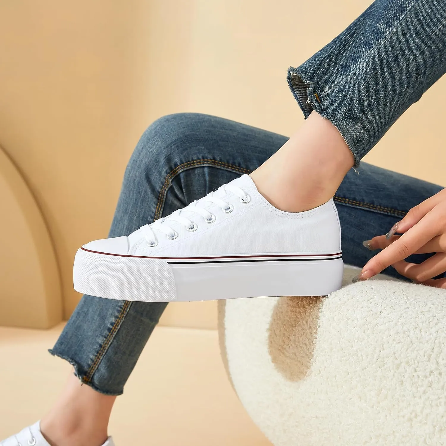 hash bubbie Platform Sneakers for Women White Platform Shoes Low Top Tennis Shoes Non Slip Black Fashion Canvas Sneakers