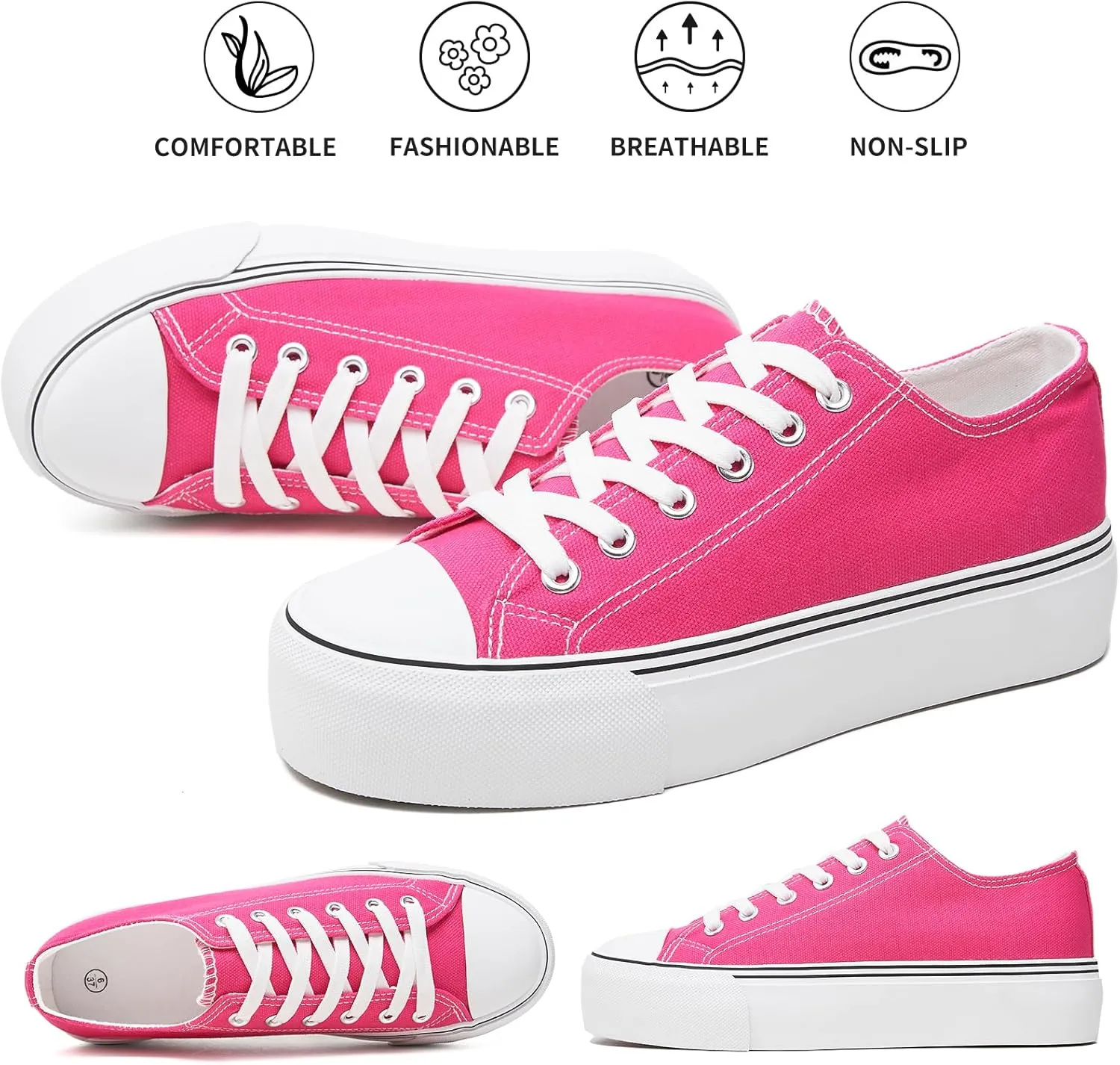 hash bubbie Platform Sneakers for Women White Platform Shoes Low Top Tennis Shoes Non Slip Black Fashion Canvas Sneakers